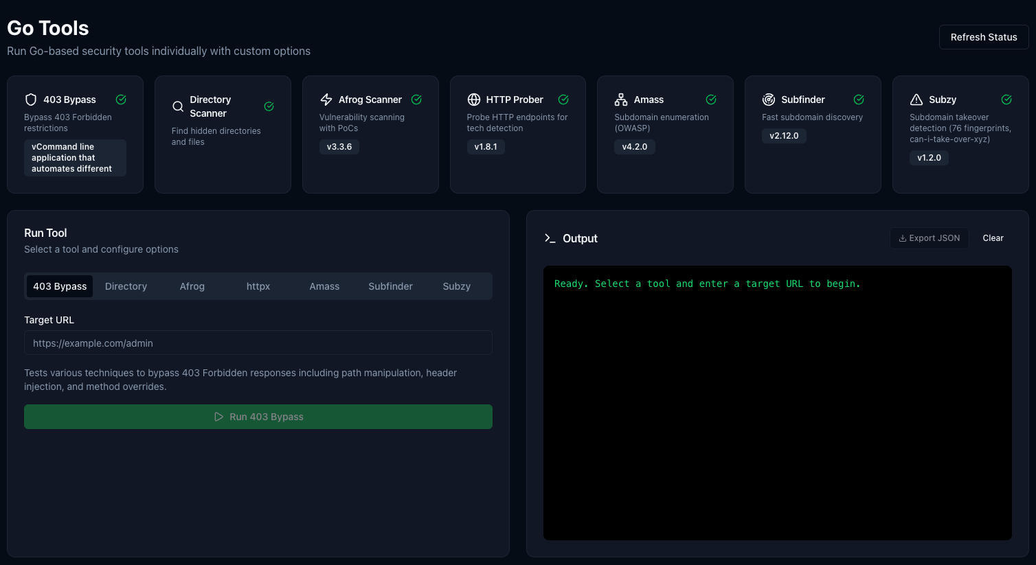 Spectre Go Tools — run Go-based security tools with custom options