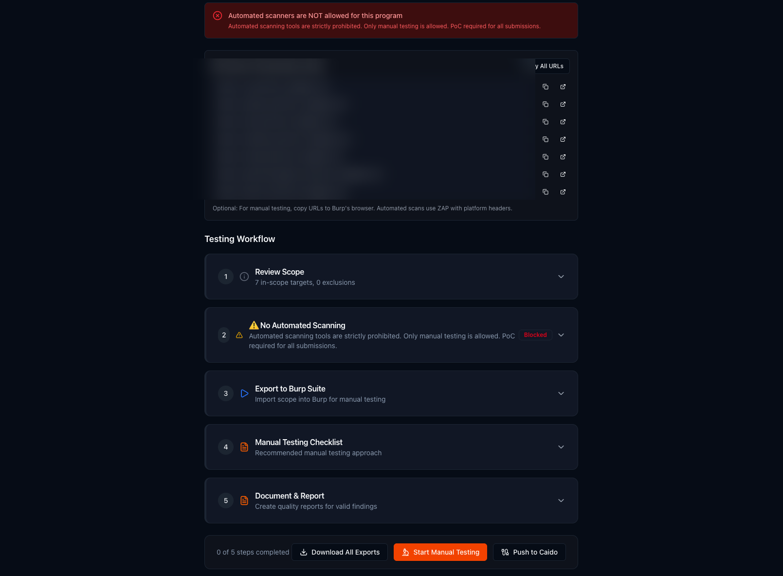 Spectre Scope Import — program rules, in-scope targets, and guided testing workflow